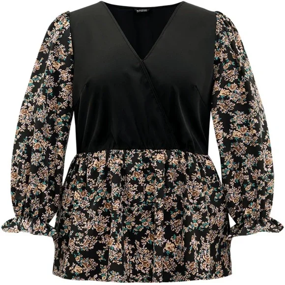 BloomChic Ditsy Floral Patchwork Elastic Waist Blouse Black / 22-24 / 3X - Picture 14 of 14